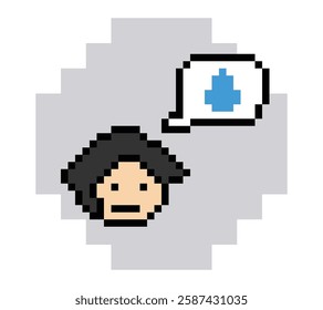 Pixel cartoon 8bit character man sad tired mood stress sick unhappy stress depressed feel decoration 8 bit male boy bored feel 8bit isolated PNG vector.