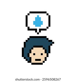 Pixel cartoon 8bit character man sad tired mood stress sick unhappy stress depressed feel decoration 8 bit male boy bored feel 8bit isolated vector.
