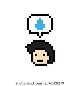 Pixel cartoon 8bit character man sad tired mood stress sick unhappy stress depressed feel decoration 8 bit male boy bored feel 8bit isolated vector.
