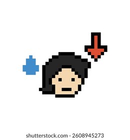 Pixel cartoon 8bit character man sad tired mood stress sick unhappy stress depressed feel decoration 8 bit male boy bored feel 8bit isolated vector.