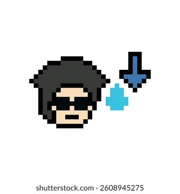 Pixel cartoon 8bit character man sad tired mood stress sick unhappy stress depressed feel decoration 8 bit male boy bored feel 8bit isolated vector.