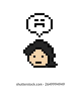 Pixel cartoon 8bit character man feel sad tired mood stress sick unhappy stress depressed feel decoration 8 bit male boy bored feel 8bit isolated vector.