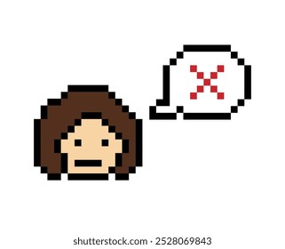 Pixel de dibujos animados de 8 bits de carácter de mujer triste cansado sentimiento de estrés enfermo infeliz sensación de decoración 8 bits hembra chica dama aburrida sensación con Vector aislado.