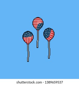 Pixel cartoon balloon with american flag color.8bit.4th july.Independence day.