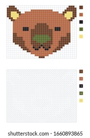 Pixel cartoon bear in the coloring page with numbered squares, vector illustration