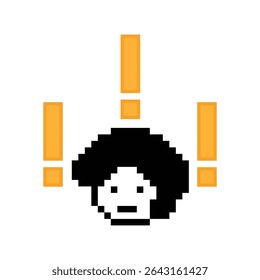 Pixel cartoon cute character man notice with exclamation mark decoration 8 bit male boy surprise idea exclamation alert cartoon pixel video game 8bit vector.