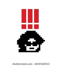 Pixel cartoon cute character woman notice with exclamation mark decoration 8 bit female girl lady surprise idea exclamation alert cartoon pixel game 8bit vector.