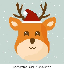 Pixel cartoon deer. Pixel art 8 bit. 