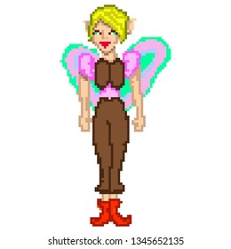 pixel cartoon elf with wings
