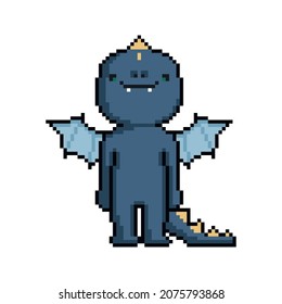 Pixel cartoon funny dragon on a white background.