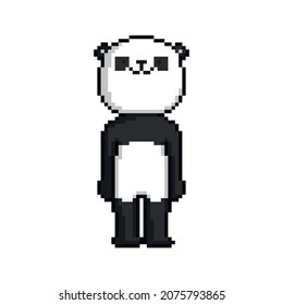 Pixel cartoon funny panda bear on a white background.