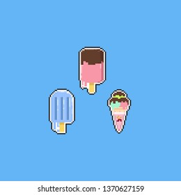 Pixel cartoon ice cream set.8bit.summer.