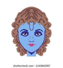 Pixel cartoon Krishna vector illustration isolated on a white background.