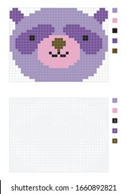 Pixel cartoon panda in the coloring page with numbered squares, vector illustration