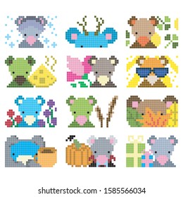 Pixel cartoon rat, vector illustration