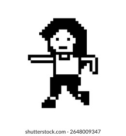 Exercício de desenho animado Pixel Desenho animado bonitinho 8 bits personagem mulher correr jog cardio estilo de vida decoração estilo de vida 8 bits feminino jog maratona exercício jogo 8 bits vetor de jogo.