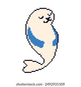 Pixel cartoon seal. Pixel icon of a seal. Isolated pixel-style seal on a background. Digital drawing in game style