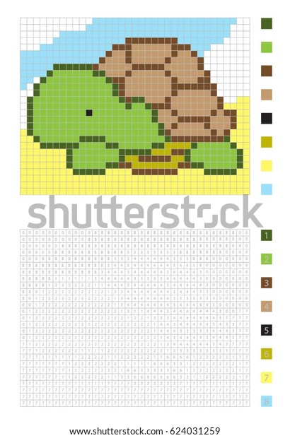 Pixel Cartoon Turtle Coloring Page Numbered Stock Vector (Royalty Free ...