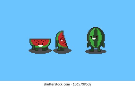 Pixel cartoon watermelon.8bit summer character
