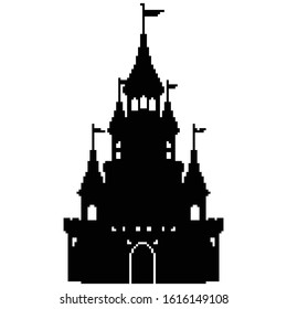 Pixel castle for games and web sites. Castles and fortresses vector icons. Pixel art. Old school computer graphic style.8 bit.