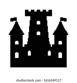 Pixel castle for games and web sites. Castles and fortresses vector icons. Pixel art. Old school computer graphic style.8 bit.
