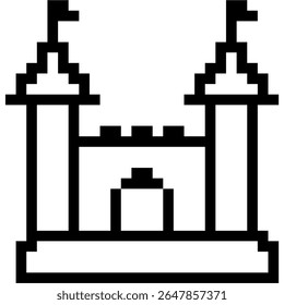 Pixel castle icon vector, designed with a retro, 8-bit aesthetic. Perfect for gaming fantasy, digital kingdoms, vintage adventure themes, or any design needing a nostalgic pixelated fortress.