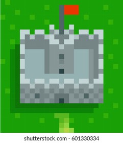 Pixel castle with a red flag