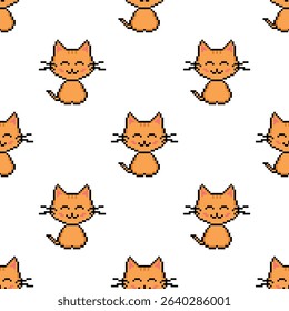pixel cat background Seamless cat pixelized texture pattern vector  8-bit