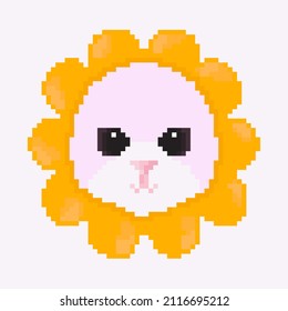 Pixel cat using a sunflower costume vector illustration. Cute, simple, flat and cheerfull design