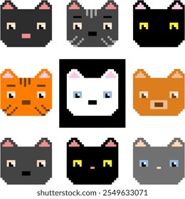 pixel cats set. vector illustration