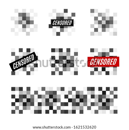 Pixel Censored Sign Different Types Set Grey Squares Censorship Forbidden or Prohibition Content. Vector illustration of Censored Concept
