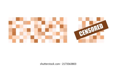 Pixel censored signs set. Censorship beige rectangle. Vector illustration isolated on white background.