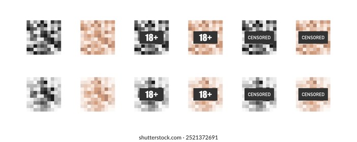 Pixel censring background set. Censored mosaic black and color bar. Isolated vector