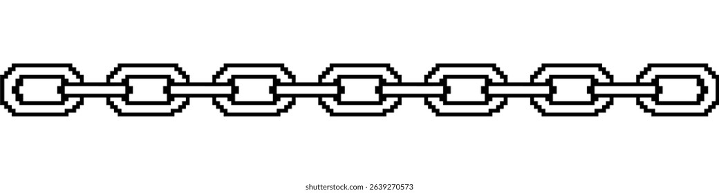 Pixel chain vector for classic metal chains in a pixelated style. It's perfect for retro gaming themes, digital art, or abstract industrial designs, symbolizing connection or strength.