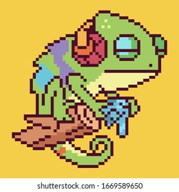 Pixel Chameleon Cartoon Animal Design