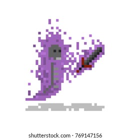 Pixel character angry ghost for games and websites