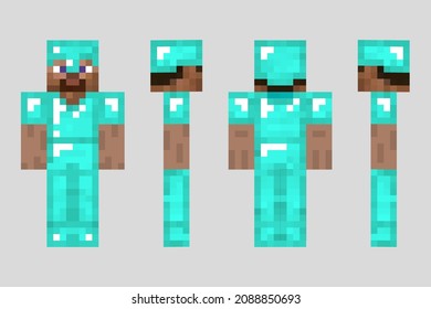 Pixel character concept. Hero skins. The concept of a hero in diamond armor. Game concept. Vector illustration