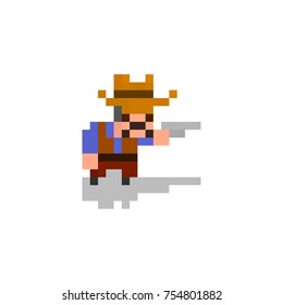 Pixel character cowboy for games and web sites