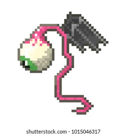Pixel character eye with wings for games and web sites.