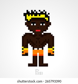 pixel character fighter boxing yellow hair vector