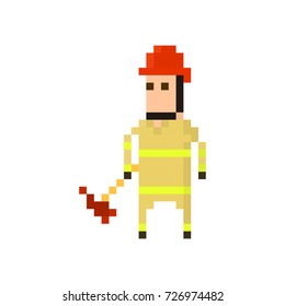 Pixel character firefighter for games and applications