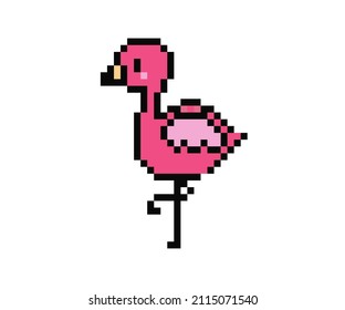 Pixel character - flamingo for games, applications and print