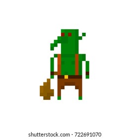 Pixel character goblin with a sack for games and applications.