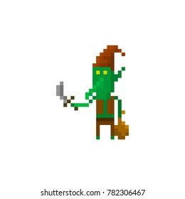 Pixel character goblin with a sack. ?haracter for games and web sites