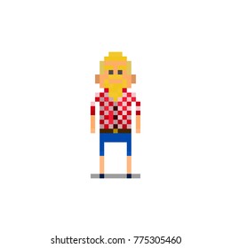 Pixel character hipster for games and web sites