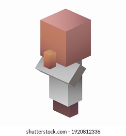 Pixel character isolated on a light background. Character print inspired by 8-bit games. Vector illustration 