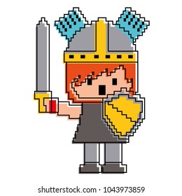 pixel character knight with sword and shield for games