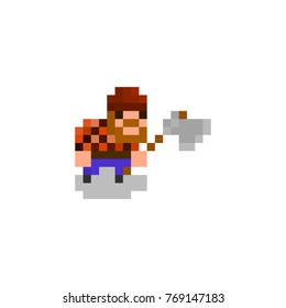 Pixel character lumberjack  for games and websites