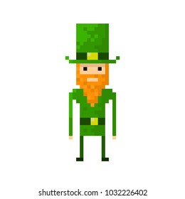 Pixel character man St. Patrick's day for games and websites