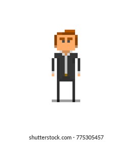 Pixel character man in the suit for games and web sites